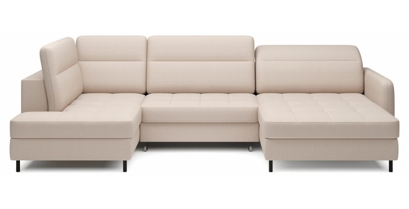 Canapé d’angle convertible BERTHO 306 cm beige – Angle droit avec coffre 