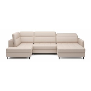 Canapé d’angle convertible BERTHO 306 cm beige – Angle droit avec coffre 