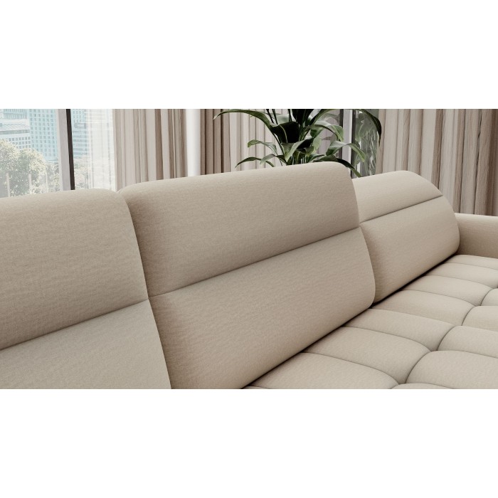 Canapé d’angle convertible BERTHO 306 cm beige – Angle droit avec coffre 