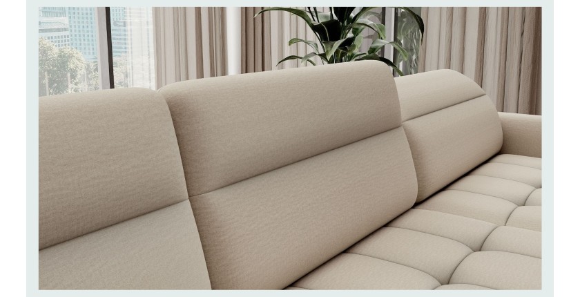 Canapé d’angle convertible BERTHO 306 cm beige – Angle droit avec coffre 