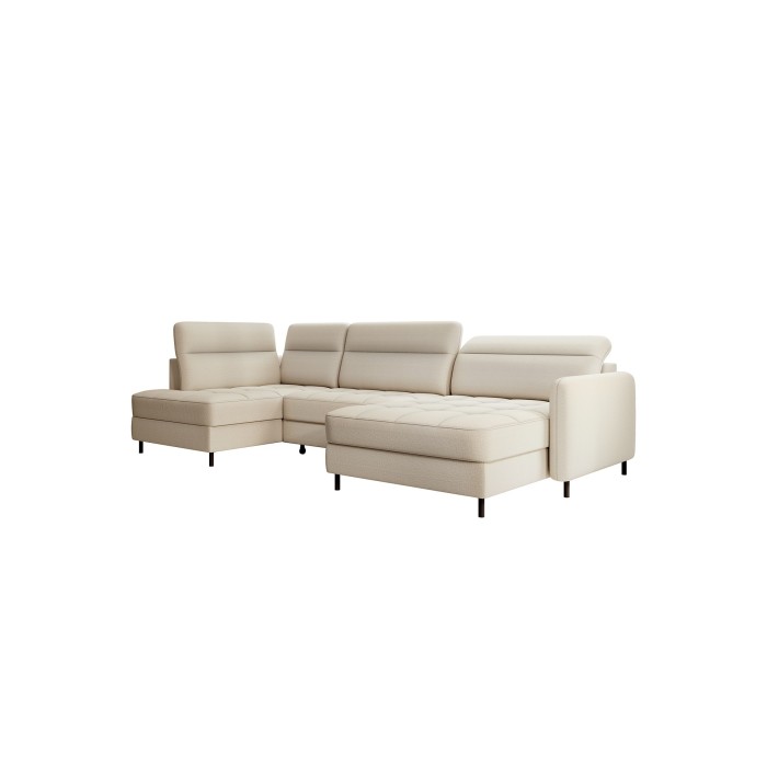 Canapé d’angle convertible BERTHO 306 cm beige – Angle droit avec coffre 