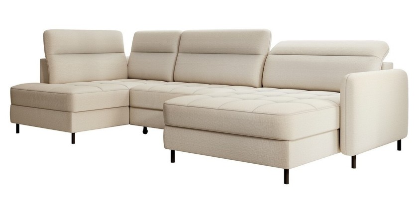 Canapé d’angle convertible BERTHO 306 cm beige – Angle droit avec coffre 