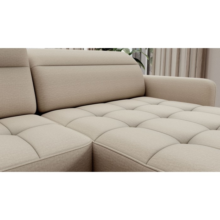 Canapé d’angle convertible BERTHO 306 cm beige – Angle droit avec coffre 
