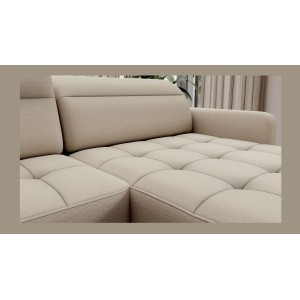 Canapé d’angle convertible BERTHO 306 cm beige – Angle droit avec coffre 