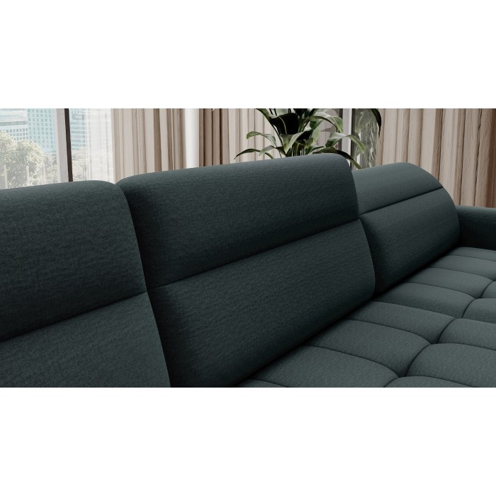 Canapé d’angle convertible BERTHO 306 cm vert foncé – Angle droit avec coffre 