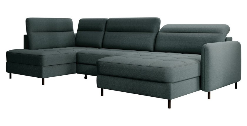 Canapé d’angle convertible BERTHO 306 cm vert foncé – Angle droit avec coffre 