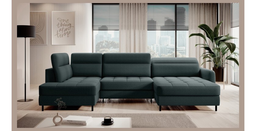 Canapé d’angle convertible BERTHO 306 cm vert foncé – Angle droit avec coffre 