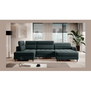 Canapé d’angle convertible BERTHO 306 cm vert foncé – Angle droit avec coffre 