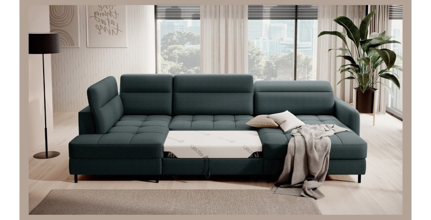 Canapé d’angle convertible BERTHO 306 cm vert foncé – Angle droit avec coffre 