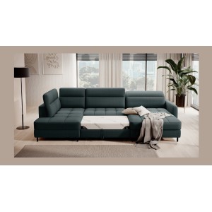 Canapé d’angle convertible BERTHO 306 cm vert foncé – Angle droit avec coffre 