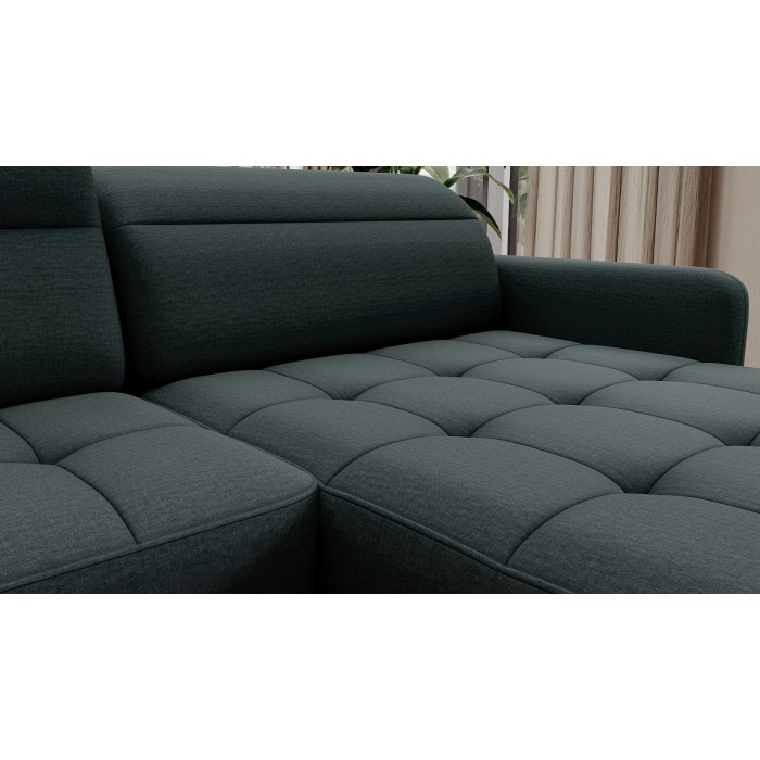 Canapé d’angle convertible BERTHO 306 cm vert foncé – Angle droit avec coffre 