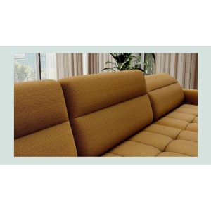 Canapé d’angle convertible BERTHO 306 cm jaune orangé – Angle droit avec coffre 
