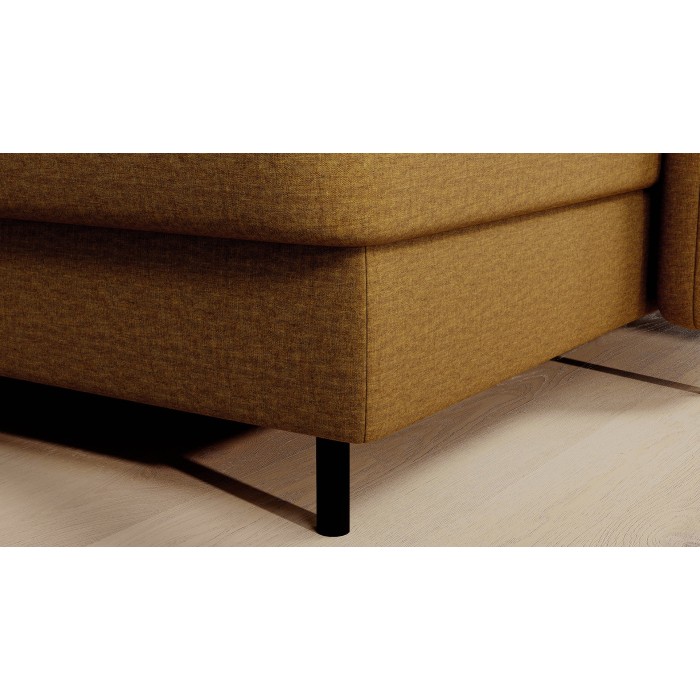 Canapé d’angle convertible BERTHO 306 cm jaune orangé – Angle droit avec coffre 