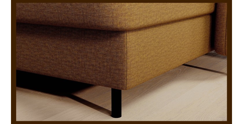 Canapé d’angle convertible BERTHO 306 cm jaune orangé – Angle droit avec coffre 