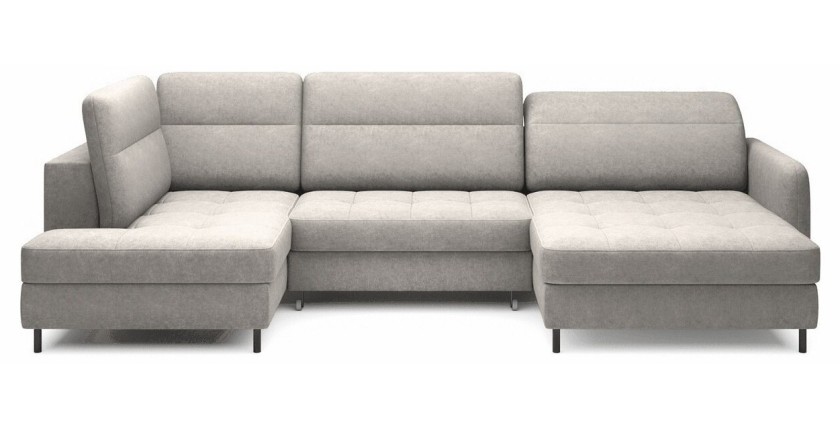 Canapé d’angle convertible BERTHO 306 cm gris clair – Angle droit avec coffre 