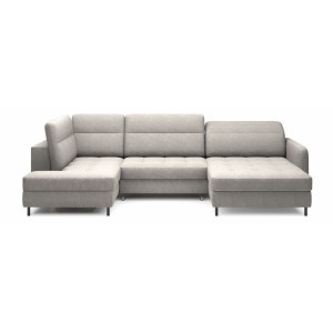 Canapé d’angle convertible BERTHO 306 cm gris clair – Angle droit avec coffre 