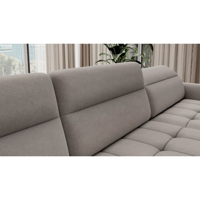 Canapé d’angle convertible BERTHO 306 cm gris clair – Angle droit avec coffre 
