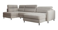 Canapé d’angle convertible BERTHO 306 cm gris clair – Angle droit avec coffre 