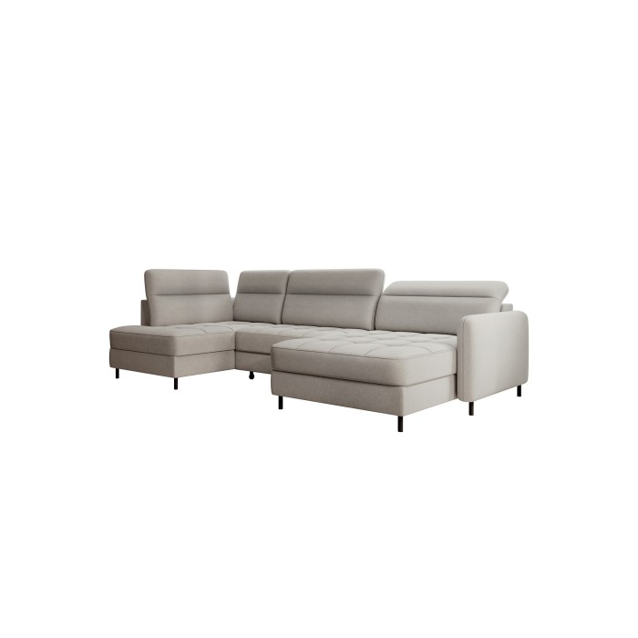 Canapé d’angle convertible BERTHO 306 cm gris clair – Angle droit avec coffre 