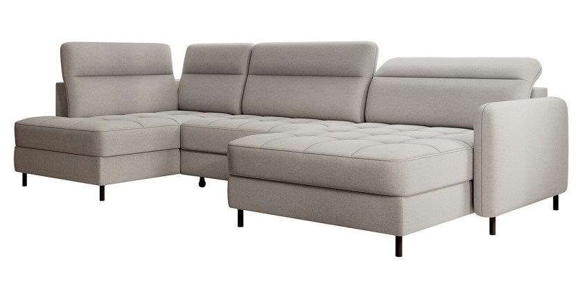 Canapé d’angle convertible BERTHO 306 cm gris clair – Angle droit avec coffre 