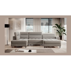 Canapé d’angle convertible BERTHO 306 cm gris clair – Angle droit avec coffre 