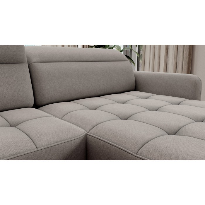 Canapé d’angle convertible BERTHO 306 cm gris clair – Angle droit avec coffre 