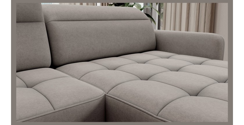 Canapé d’angle convertible BERTHO 306 cm gris clair – Angle droit avec coffre 
