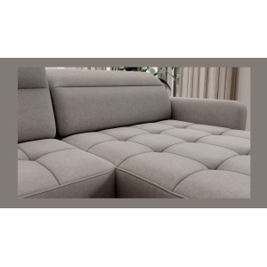Canapé d’angle convertible BERTHO 306 cm gris clair – Angle droit avec coffre 