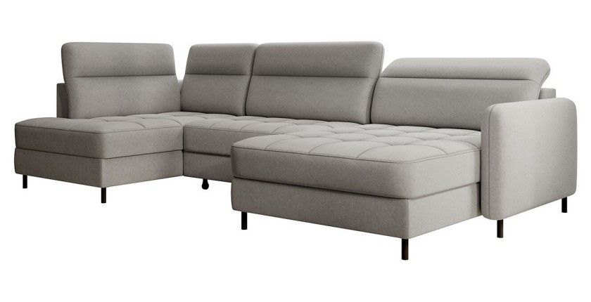 Canapé d’angle convertible BERTHO 306 cm gris – Angle droit avec coffre 