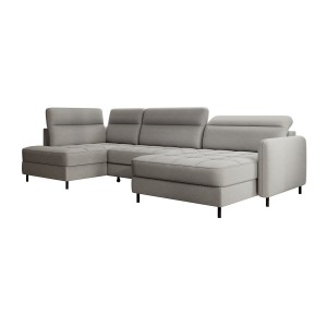 Canapé d’angle convertible BERTHO 306 cm gris – Angle droit avec coffre 