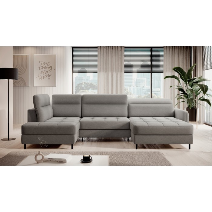 Canapé d’angle convertible BERTHO 306 cm gris – Angle droit avec coffre 