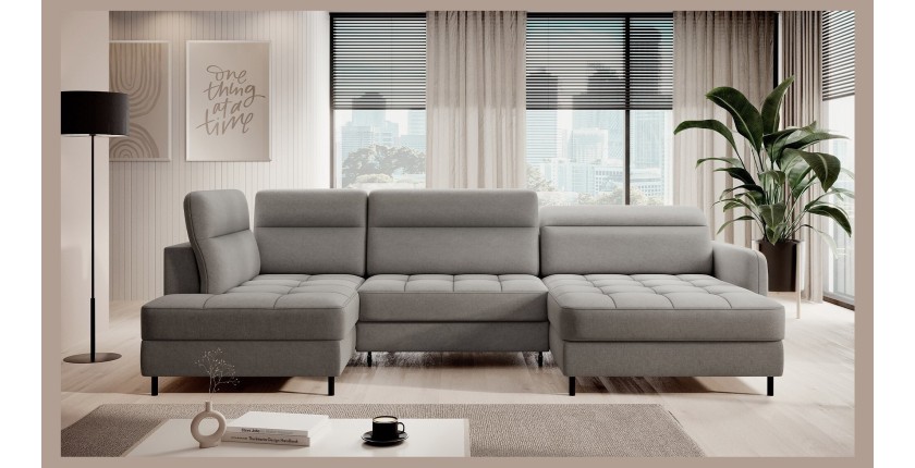 Canapé d’angle convertible BERTHO 306 cm gris – Angle droit avec coffre 