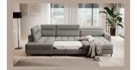 Canapé d’angle convertible BERTHO 306 cm gris – Angle droit avec coffre 