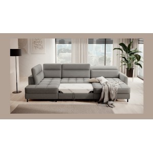Canapé d’angle convertible BERTHO 306 cm gris – Angle droit avec coffre 