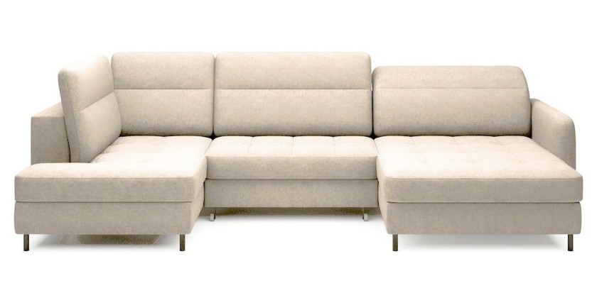 Canapé d’angle convertible BERTHO 306 cm beige – Angle droit avec coffre 