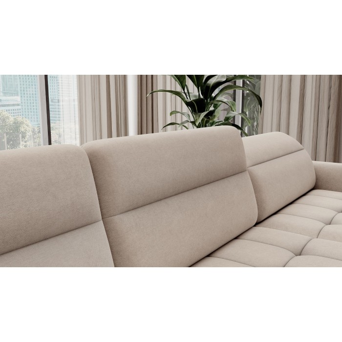 Canapé d’angle convertible BERTHO 306 cm beige – Angle droit avec coffre 
