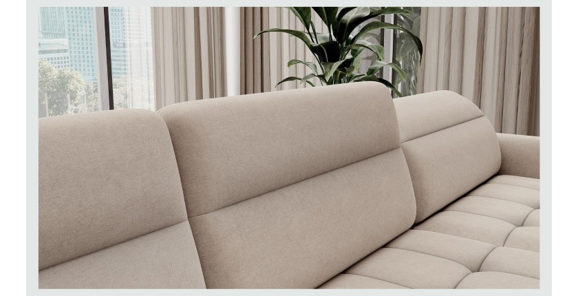 Canapé d’angle convertible BERTHO 306 cm beige – Angle droit avec coffre 