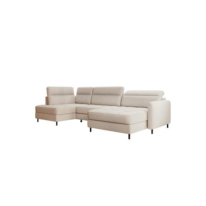 Canapé d’angle convertible BERTHO 306 cm beige – Angle droit avec coffre 