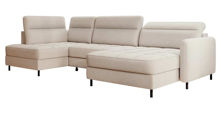 Canapé d’angle convertible BERTHO 306 cm beige – Angle droit avec coffre 