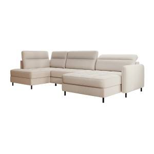 Canapé d’angle convertible BERTHO 306 cm beige – Angle droit avec coffre 