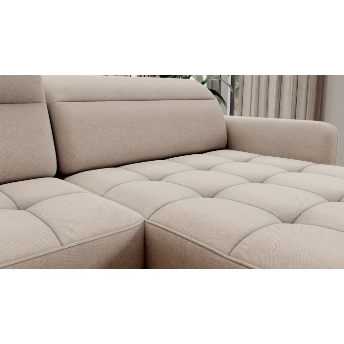 Canapé d’angle convertible BERTHO 306 cm beige – Angle droit avec coffre 