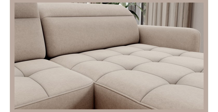 Canapé d’angle convertible BERTHO 306 cm beige – Angle droit avec coffre 