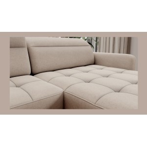 Canapé d’angle convertible BERTHO 306 cm beige – Angle droit avec coffre 