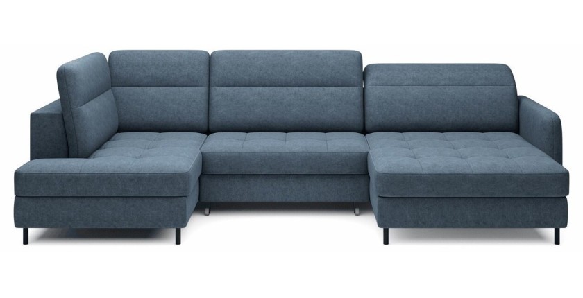 Canapé d’angle convertible BERTHO 306 cm bleu nuit – Angle droit avec coffre 