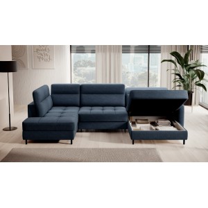Canapé d’angle convertible BERTHO 306 cm bleu nuit – Angle droit avec coffre 