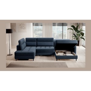 Canapé d’angle convertible BERTHO 306 cm bleu nuit – Angle droit avec coffre 