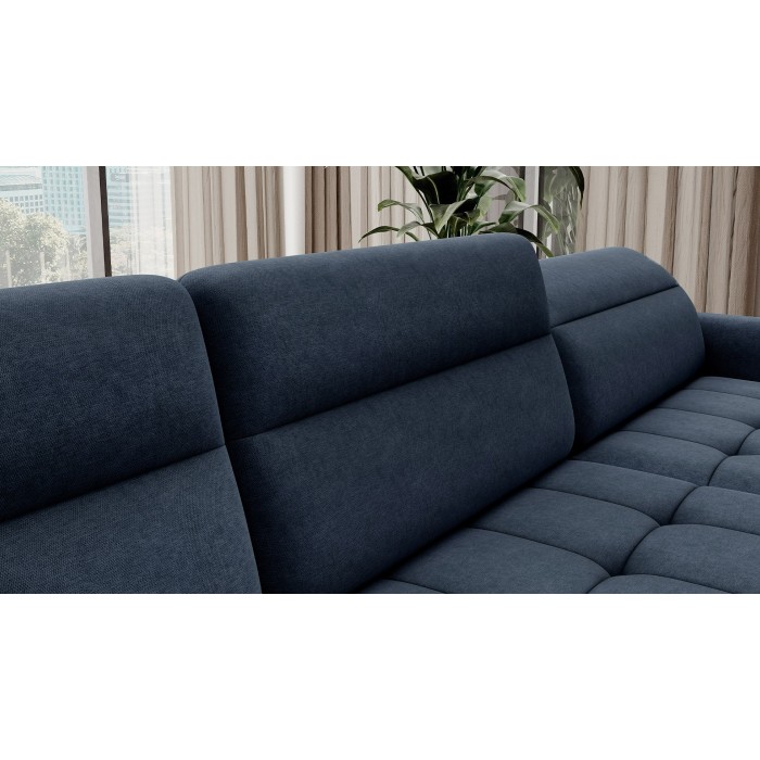 Canapé d’angle convertible BERTHO 306 cm bleu nuit – Angle droit avec coffre 