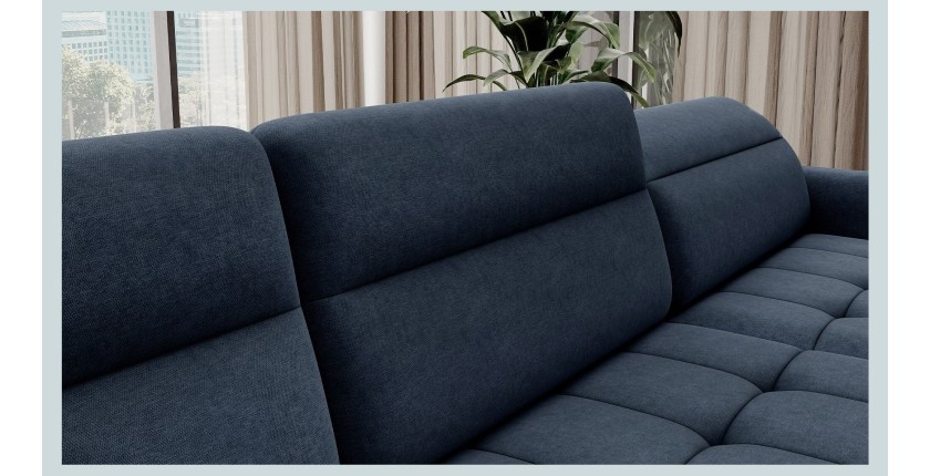 Canapé d’angle convertible BERTHO 306 cm bleu nuit – Angle droit avec coffre 