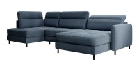 Canapé d’angle convertible BERTHO 306 cm bleu nuit – Angle droit avec coffre 