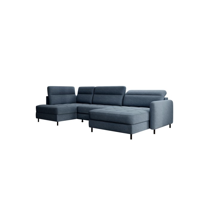 Canapé d’angle convertible BERTHO 306 cm bleu nuit – Angle droit avec coffre 